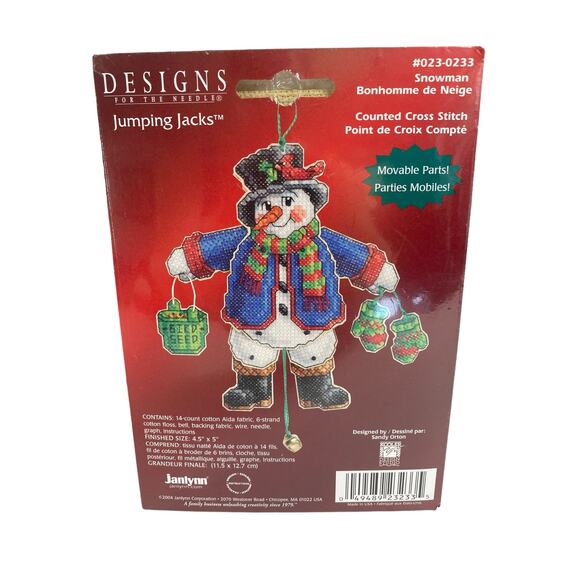 JANLYNN *New* Designs Jumping Jacks Snowman Counted Cross Stitch Christmas Kit - Picture 1 of 4